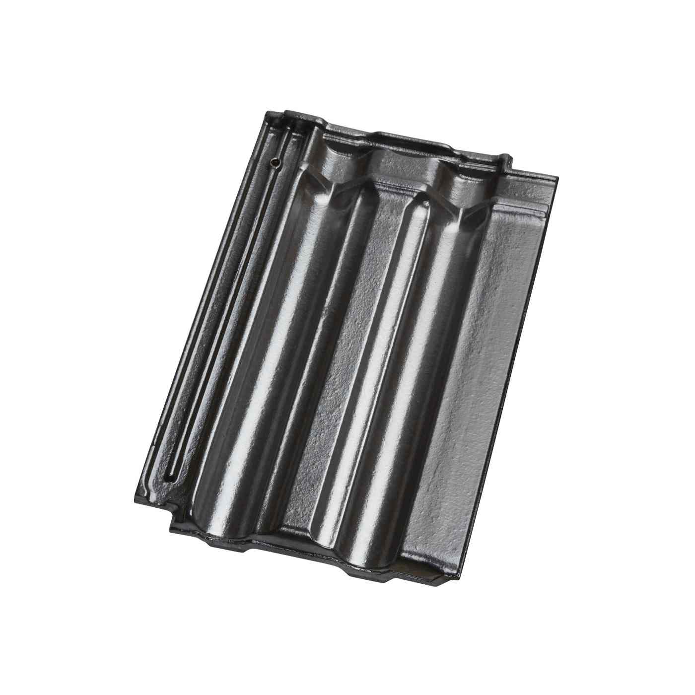 Single product shot of the Traditon 11 Glaze slate black roof tile